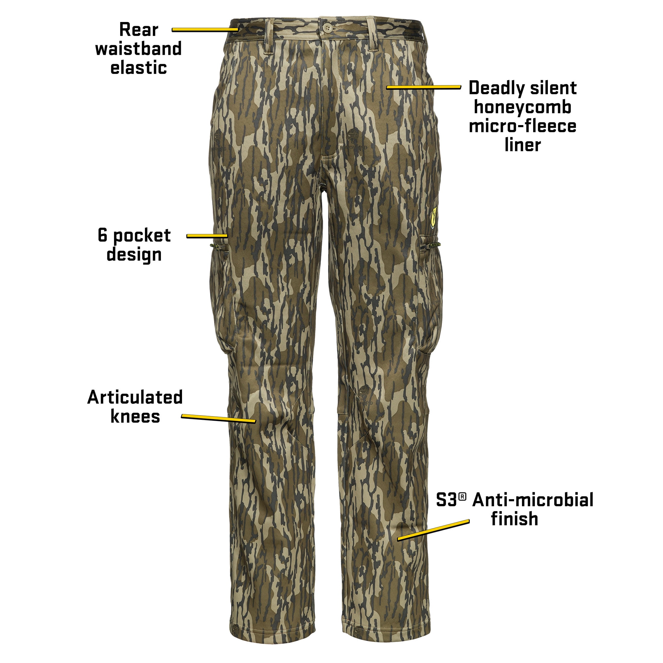 Blocker Outdoors Shield Series Silentec Pants, Camo Hunting Clothing for Men (Mossy Oak Bottomland, 3X-Large)
