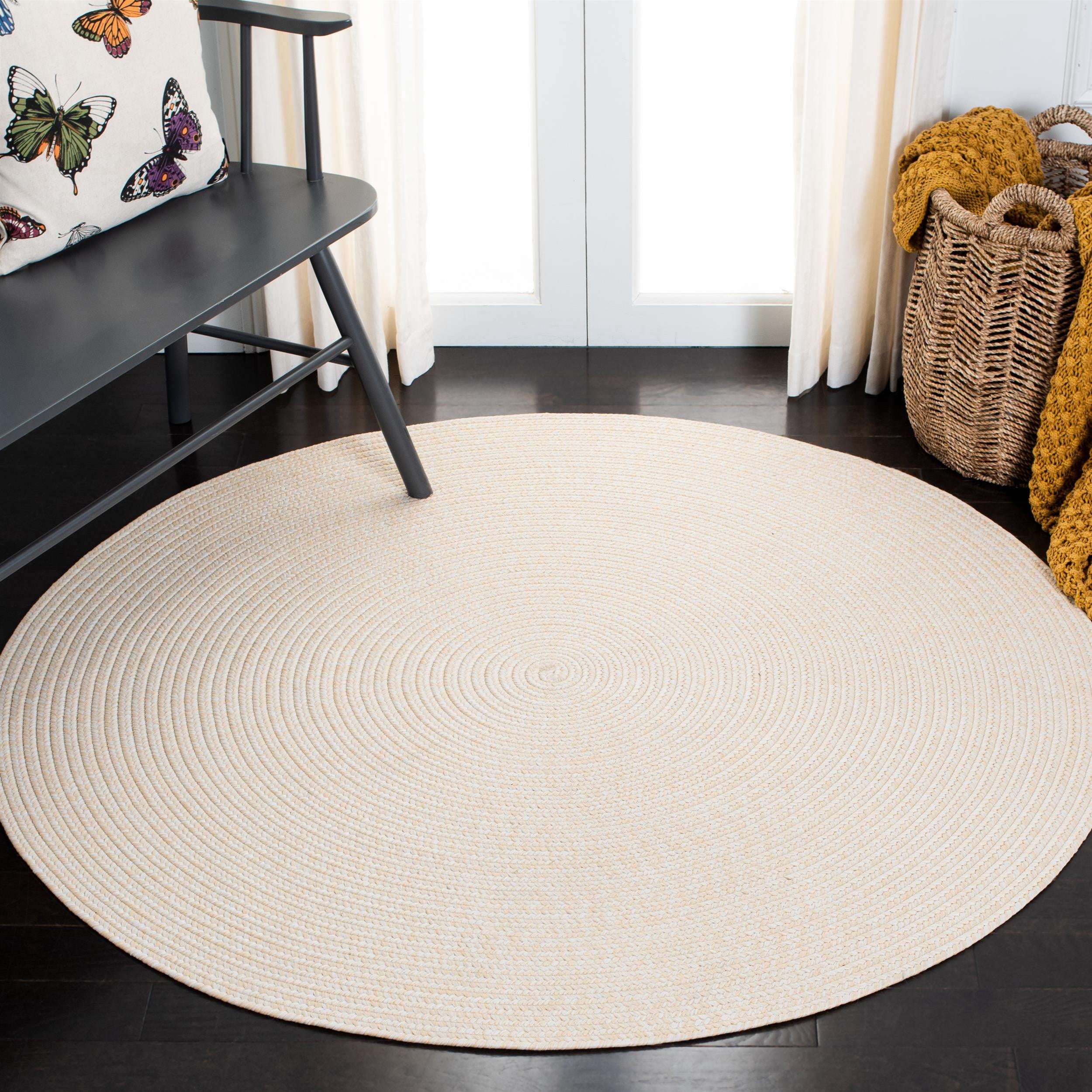 SAFAVIEH Braided Rishika Solid Machine Washable Reversible Area Rug, Ivory/Beige, 9' x 9' Round