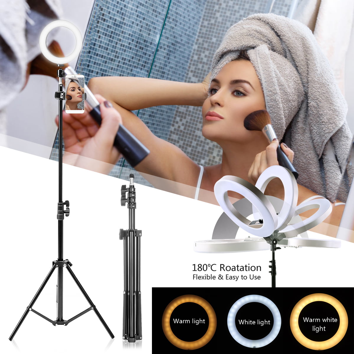 LED Selfie Ring Light with Phone Holder Photography Dimmable Youtube Video Live 