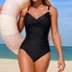 thumbnail image 1 of Traje de baño de una pieza para mujer, conjuntos de bikini para mujer, traje de baño de bikini sin mangas con cuello en V liso para mujer, traje de baño con relleno push-up, traje de baño de talla gra, 1 of 5