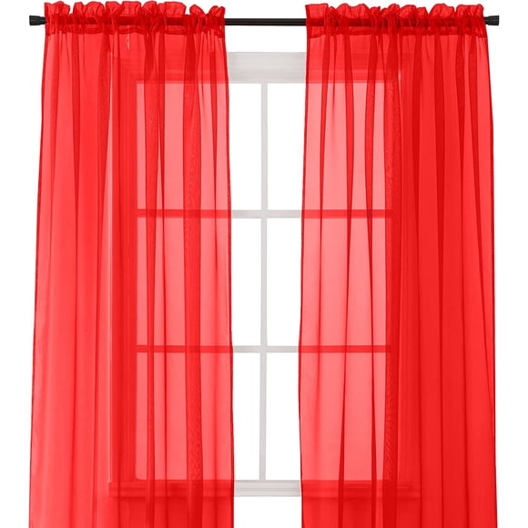 Semi-Sheer Window Treatment - 2 Piece Curtain Set with 2 inch Rod Pocket - Solid Sheer Curtain Drapes for Living Room, Bedroom, 60" X 84", Red