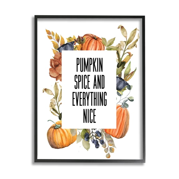 Stupell Industries Pumpkin Spice and Everything Nice Wild Pumpkin Harvest Country Painting Black Framed Art Print Wall Art, 16 x 20, Design by Valerie Wieners