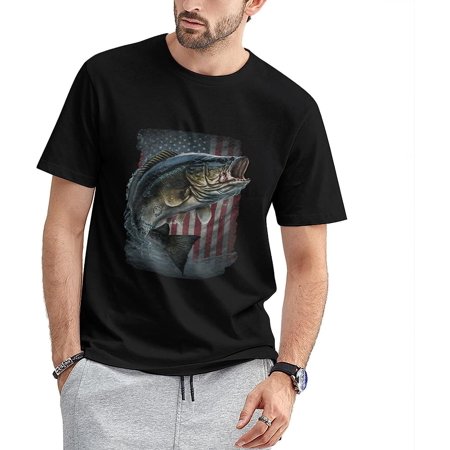 Fishing Camouflage T-Shirts Bass Fish Fisherman Shirts Short Sleeve Tees Shirt for Mens-XL