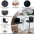 thumbnail image 5 of HomePerch Set of 2 Faux Leather Swivel Bar Stools with Adjustable Height, Wingback Tufted Backrest, and Gold Metal Legs for Kitchen Island or Dining Room, 5 of 9