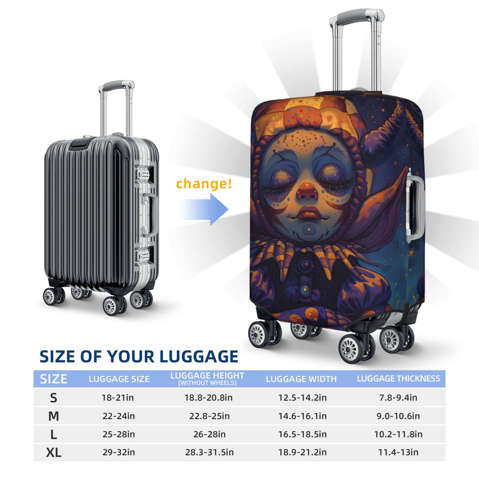 Vsdgher Dreamy Jester Under Stars Luggage Cover Suitcase Cover Protector Anti-scratch Suitcase cover Fits 18-32 Inch Luggage(No luggage included)-Large