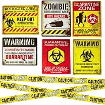 4E's Novelty 6 Zombie Warning Signs 11x14" with 20ft Caution Tape Halloween Party Decorations Indoor Outdoor Yard Haunted House Door Posters