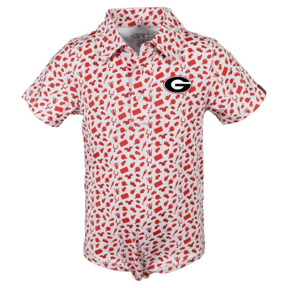 Infant Garb Red Georgia Bulldogs Tom Allover Print Performance Polo Bodysuit