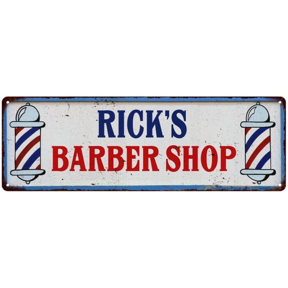 RICK'S Barber Shop Hair Salon Metal Sign Retro 6x18 106180031400