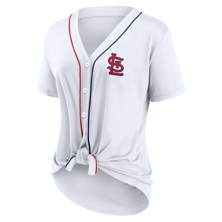Women's Fanatics Branded White St. Louis Cardinals Dugout Tie Front V-Neck  Jersey