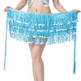 thumbnail image 2 of Sequined Fringed 4-Layers Drawstring Closure Belly Dance Waist Chain Skirt Hip Scarf Latin Skirt,lake blue, 2 of 2