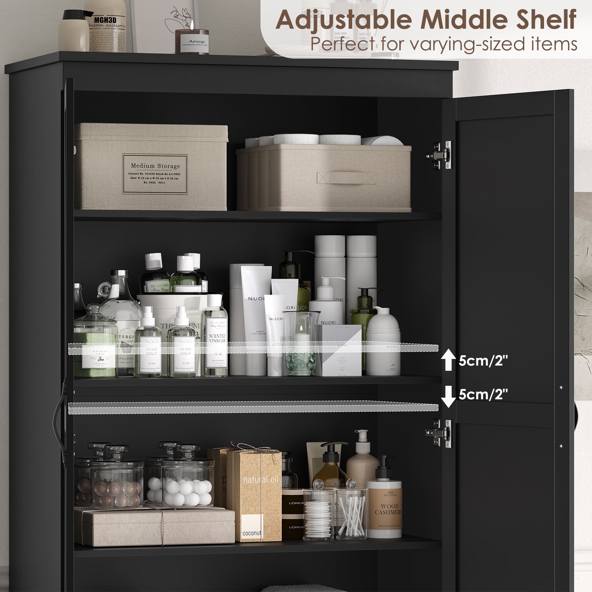Homfa 70.3"H Bathroom Storage Cabinet, Farmhouse Linen Storage Cabinet with 2 Drawers, Black