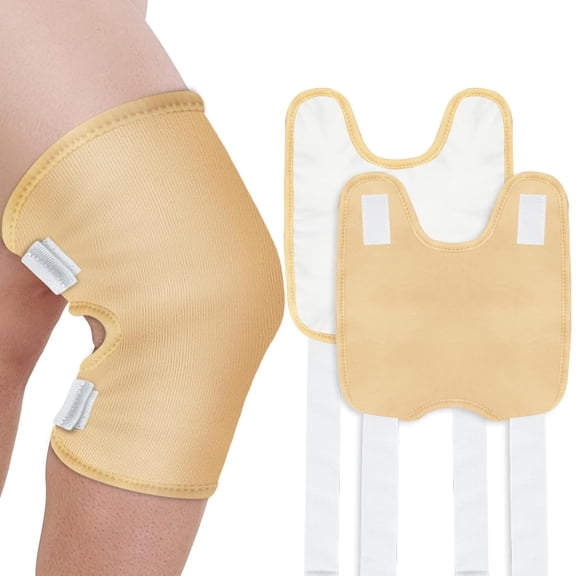 XIRQI Castor Oil Pack Wrap - Larger Knee Size for Men & Women, Organic Cotton Caster Oils Compress Pads for Elbow, Arm & Thigh, Adjustable Elastic Strap, Waterproof & Reusable (2 Pack)