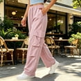 thumbnail image 6 of Womens High Waist Belted Cargo Wide Leg Pants Quick Dry Solid Straight Pockets Casual Long Trousers for Summer Outdoor Streetwear Pink XL(XL), 6 of 6