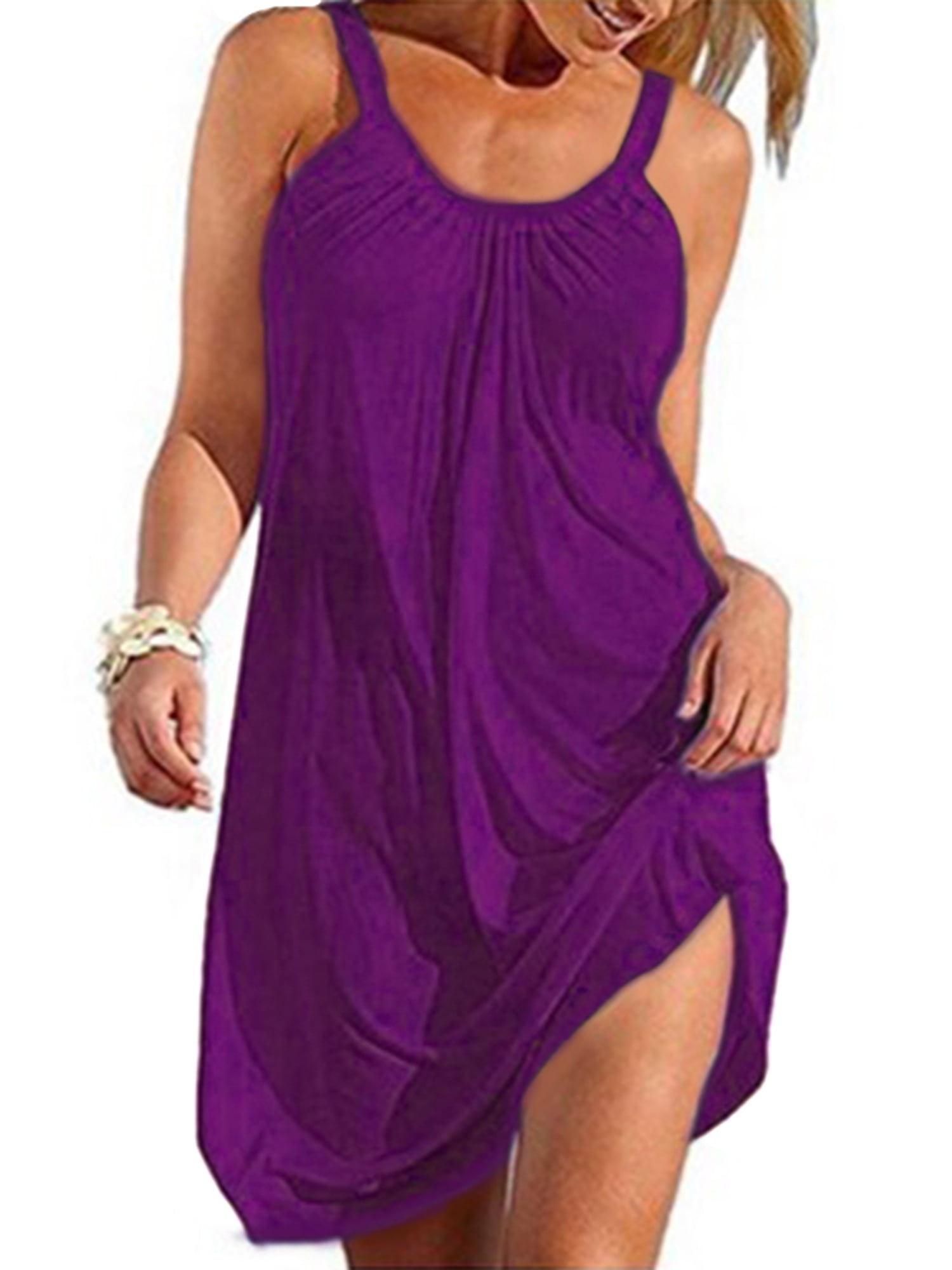 Womens V Neck Ruffles Dress Strappy Plain Pleated Sleeveless Casua Loose Beach Shirt Dresses Transer 