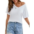 thumbnail image 2 of YouLoveIt Women's Summer T-Shirt Short Sleeves Tees V-Neck Casual Tee Shirts Solid Color Tops Plus Size Basic Tunic Tops Performance V-Neck Tee Summer Tees, 2 of 8