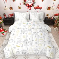 Manfei Teens Christmas Princess 7 Pieces Bedding Comforter Set, Cute Santa Claus Full Bedding Set, Cartoon Gingerbread Man Reversible Fitted Sheet Flat Sheet, Luxury Bedroom Decor