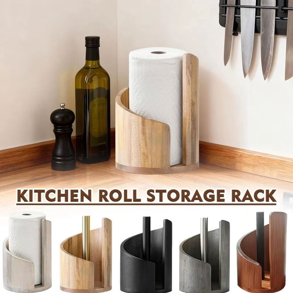 Paper Holder Wood Paper Towel Holder Countertop with Iron Stand and Round Base for One-Handed Tear in Kitchen or Bathroom,0.5x8.25x8.25" 1Pcs JASKFLY