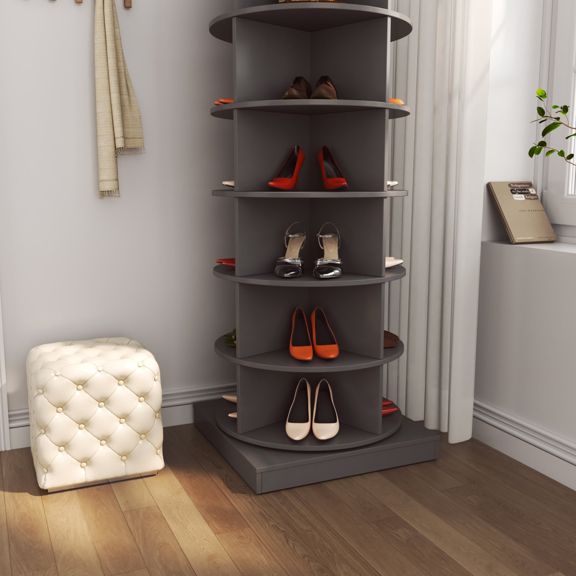 6 Tier Rotating Shoe Rack 360 Round Shoe Rack Vertical Handbag Rotate Shoes Closet Organization