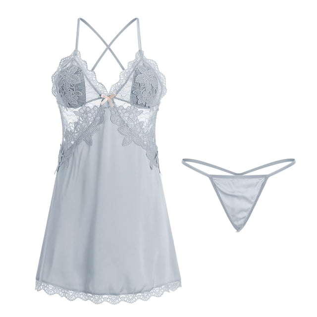 WZXFASHION Sexy Backless Sweet Girl Small Floral Plus Chest Pad Nightdresss Outer Robe Home Clothes Suit Intimates Blue M