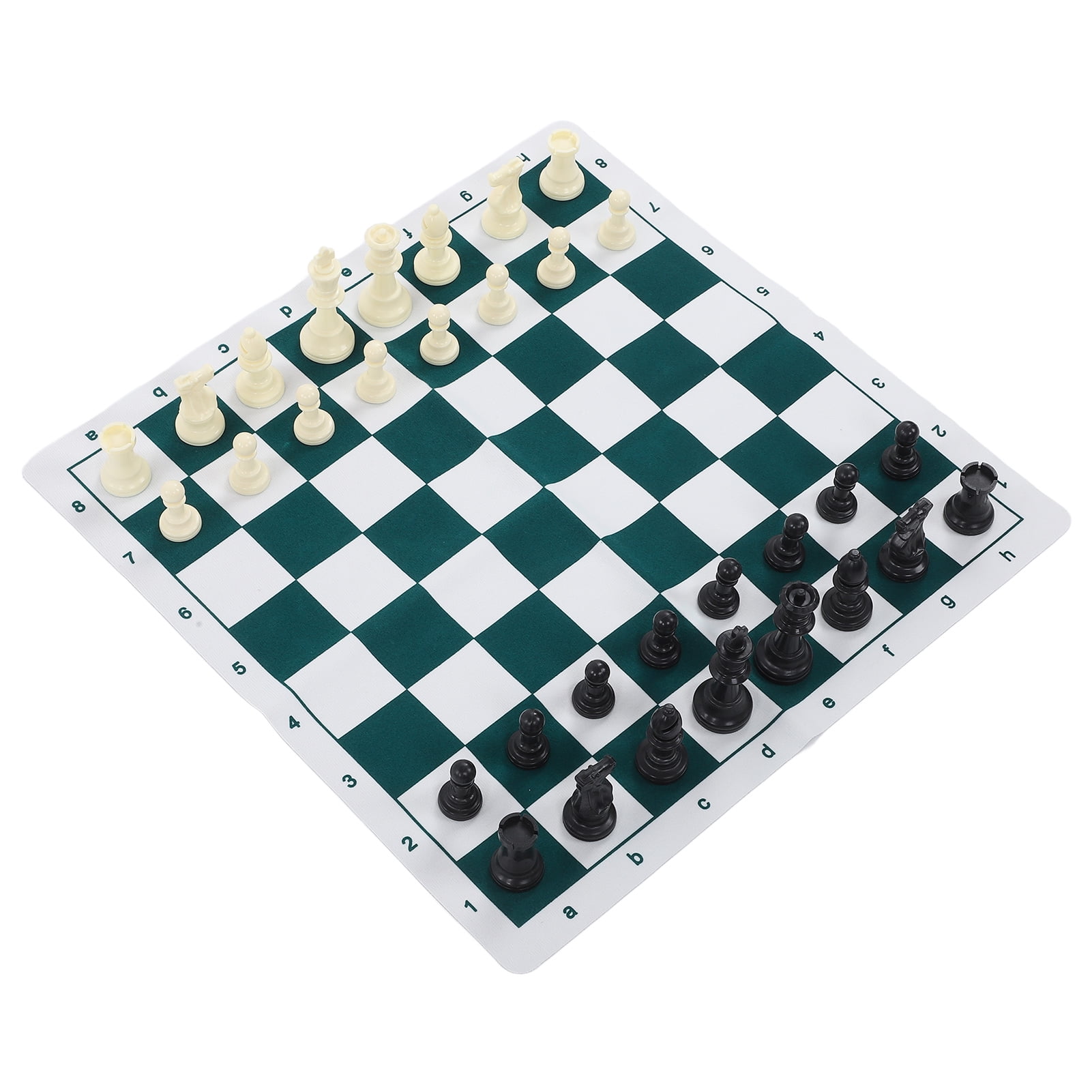 Premium Classic Plastic Chess Set Board Game with 19.7 Inches Artificial Leather Roll-Up Board Ideal for Family Gatherings Party Camping and Relaxing 33 Pieces