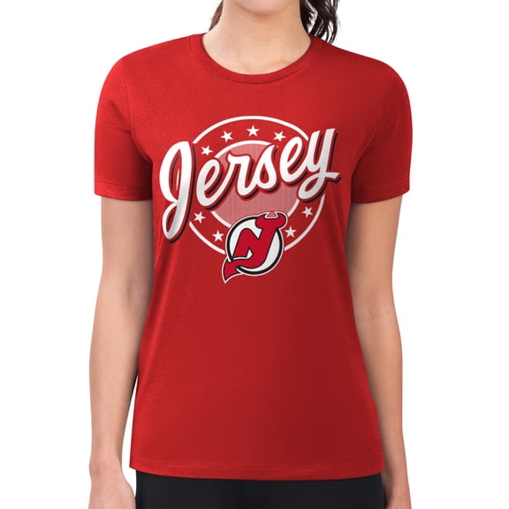 Women's G-III 4Her by Carl Banks Red New Jersey Devils Super-Slim Lightweight Pinstripe Circle Graphic T-Shirt