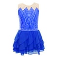 thumbnail image 1 of LiiYii Kids Girls Shiny Rhinestone Sleeveless Tiered Ruffle Figure Skating Dance Dress Ballet Tulle Blue 14, 1 of 5