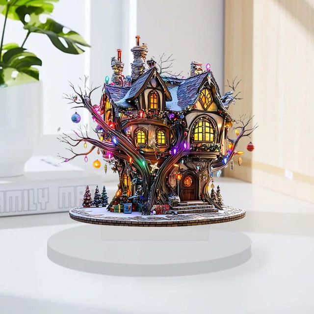 Fiudx Adorno de Casa de Ensueño de Cuento, Decoración Acrílica Plana 2D, Material Impermeable y Resistente Al Desgaste, Ideal para Escritorios Festivos, Decoración Navideña Multiusos, Fácil de Limpia