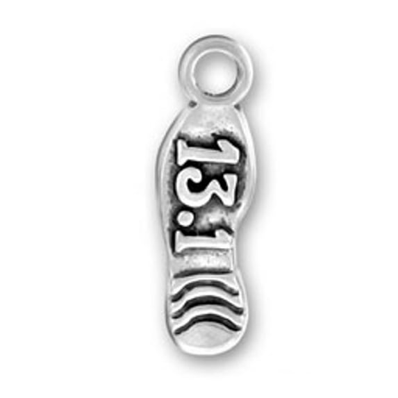 Sterling Silver 16" 1.2mm Half Marathon 13.1 Miles Tennis Shoe Pendant Necklace