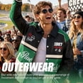 thumbnail image 4 of RAOENJADO Men's PU Leather Motorcycle Jacket Vintage Racer Style for Streetwear Green XL, 4 of 9