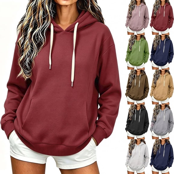 Hilenly Hoodies for Women Loose Fit Drawstring Pullover Hoodie Pocket Fall Sweatshirts with Hood Cute School Outfits