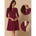 thumbnail image 2 of DARING DIVA Pleated Keyhole Neck A-Line 3/4 Sleeve Dress XL Wine Red, 2 of 5