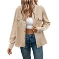 thumbnail image 3 of Women Zip Up Jacket Roll Tab Sleeve Flap Pocket Drawstring Hem Utility Cropped Jackets Khaki XL, 3 of 10