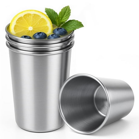 SOFTGAS 4 Pack 16oz Stainless Steel Cups, Stainless Steel Stacking Beer Pint Cups, Stainless Steel Water Tumbler for Home, Party, Camping, Outdoor, Stackable Drinking Glasses, Reusable, BPA Free