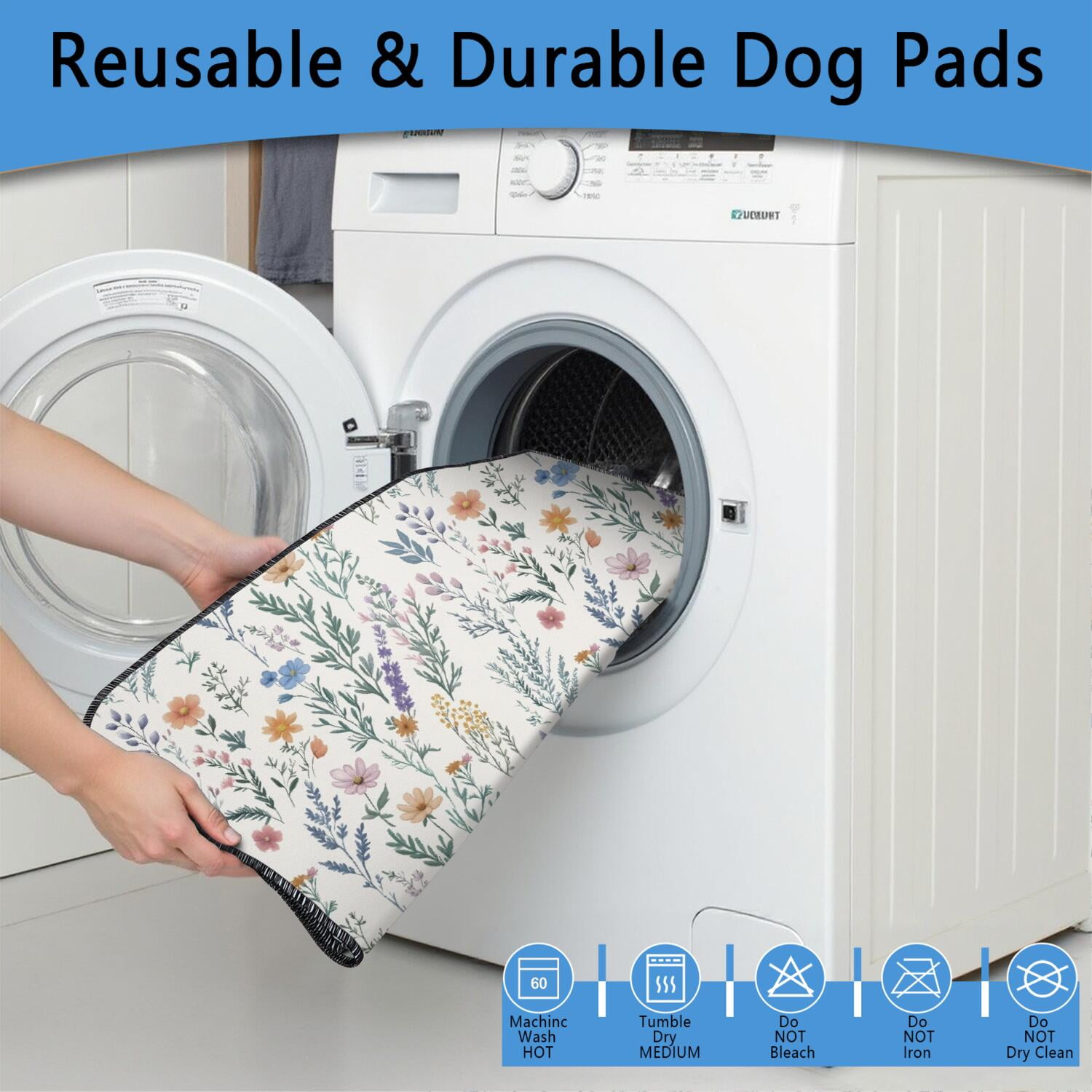 48x48 Inch Reusable Puppy Pad with Attractive Flower Pattern, Highly Absorbent Washable Mat for Pet Training, Durable for Indoor and Crate Use.