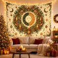 thumbnail image 3 of Sun and Moon Face in a Holiday Wreath, Mystical Vintage for Celestial Fans, Seasonal Wall Art, Christmas Gift, Tapestry Wall Hanging for Bedroom and Living Room, 3 of 7
