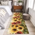 thumbnail image 4 of 2'x6' Rug Runners for Hallways Kitchen, Summer Sunflowers Non Slip Entryway Beside Floor Carpet Runner, Red Yellow Floral Leaf Wood Grain Washable Laundry Room Bedroom Throw Rugs Mat for Family Pet, 4 of 8