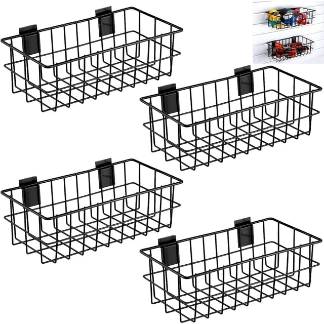 Metal Slatwall Baskets and Bins Set Hanging Storage Baskets for PVC Slatwall Mounted Accessories Storage Display on Garage