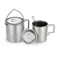 thumbnail image 3 of Taza al aire libre Irfora Juego de 3 piezas de titanio ligero Titanio 750 ml Olla Taza de agua de 450 ml con tapa Mango plegable Spork plegable para acampar al aire libre Senderismo Mochilero Irfora Taza al aire libre, 3 of 7