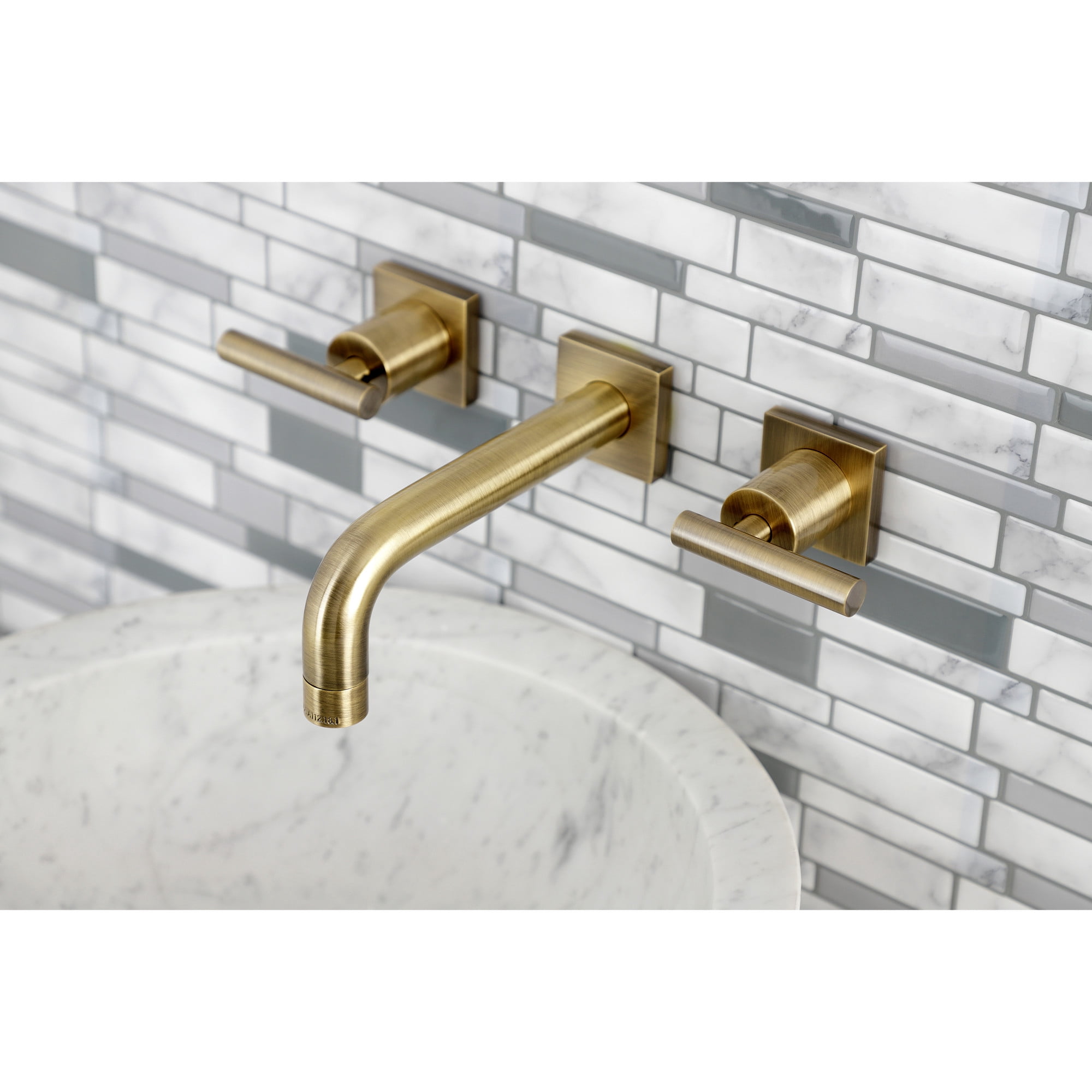 Kingston Brass KS6123CML Manhattan Double-Handle Wall Mount Bathroom Faucet, Antique Brass
