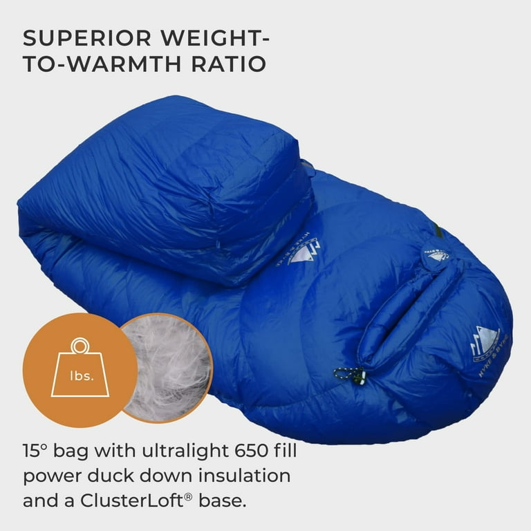 Hyke & Byke Quandary 15 F Hiking & Backpacking Sleeping Bag - 3 Season,  650FP Duck Down Sleeping Bag - Ultralight - Blue - 87in - Long