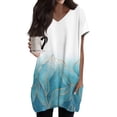 thumbnail image 3 of Spring Tunic Blouses for Women, V-neck Short Sleeve Tops, Plus Sized Casual Long T-shirt with Pockets, 3 of 5