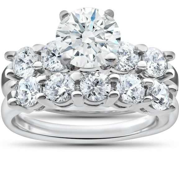 Pompeii 2 3/4 ct Diamond Engagement Ring Matching Five Stone Wedding Band White Gold 14k