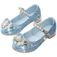 thumbnail image 4 of Quealent Girls Dress Shoes Mary Jane Princess Shoes Girls' Flats Glitter Low Heels Flower Wedding Party Footwear for Toddler Little/Big Kid Blue for Size 11.5, 4 of 7