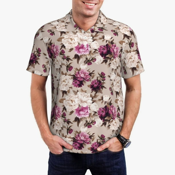 Balery Rose Flowers Camisa Polo de Hombre con Estampado, de Manga Corta y Tejido Medio, Camisa Tipo Golf Polo-3X-Large