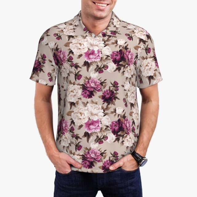 Balery Rose Flowers Camisa Polo de Hombre con Estampado, de Manga Corta y Tejido Medio, Camisa Tipo Golf Polo-Medium