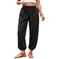 thumbnail image 2 of Dwellite Womens Balloon Pants Trendy Casual Elastic Waist Wide Leg Harem Pants Baggy Pleated Lantern Trousers Black XL, 2 of 8