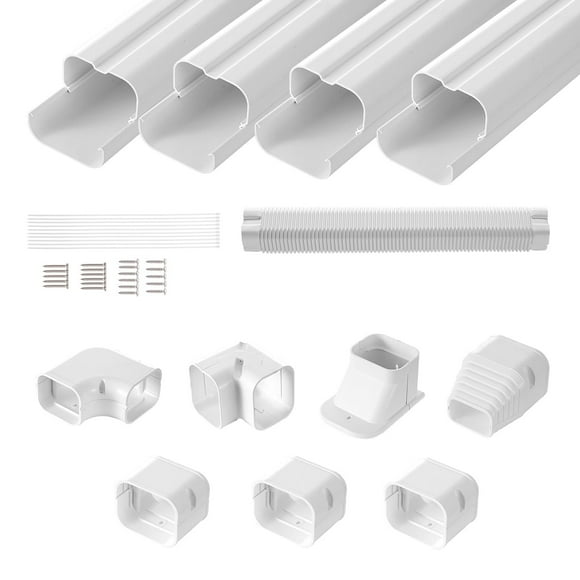 VEVOR Mini Split Line Set Cover 3-inch W 15.8Ft L, PVC Decorative Pipe Line Cover for Air Conditioner with 4 Straight Ducts & Full Components Easy to Install, Paintable for Heat Pumps,