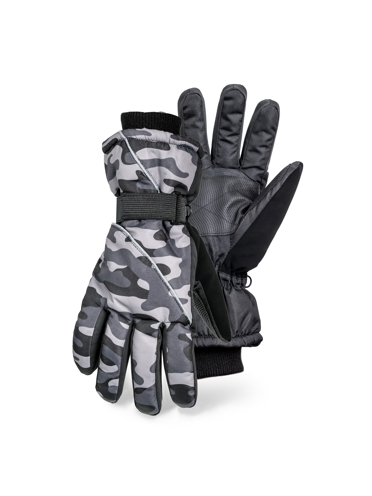 SK1016, Men's Premium Snow Camo Ski Gloves with Reflective Strip, Anti-Slip Grip, Thinsulate Lined, Water Repellent