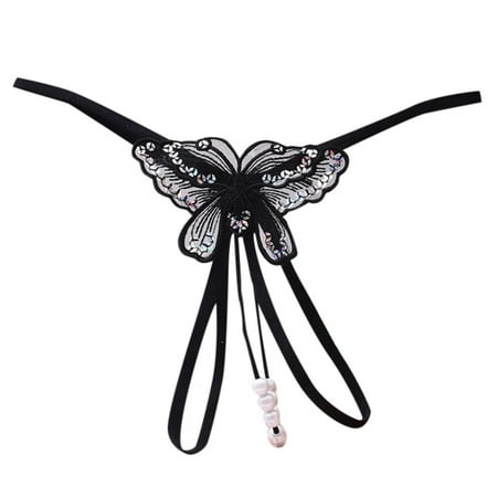 Yuhangmm Women s Sexy Thong With A Thread Mesh Embroidery Transparent Pearl Massage Seductive T Shirt Bridal Lingerie for Women