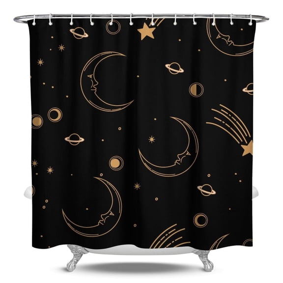 Waterproof Gothic Shower Curtain with Unique Celestial Starry Night Print Mystical Spiritual Sun and Moon Artistic Fabric Bathroom Shower Curtain Machine Washable with Hooks Perfect for Apartment Dorm